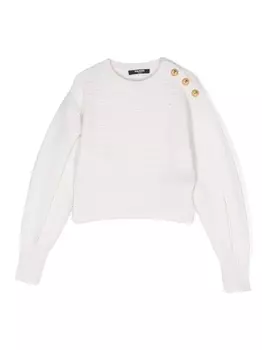 Balmain Kids джемпер в рубчик с разрезами на рукавах, белый