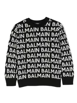 Balmain Kids джемпер вязки интарсия с логотипом, черный