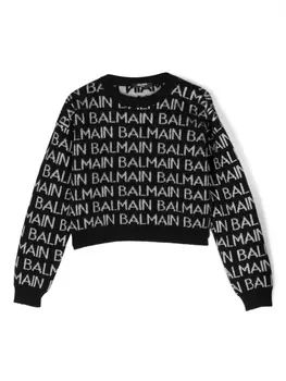 Balmain Kids джемпер вязки интарсия с логотипом, черный