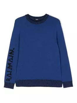 Balmain Kids джемпер вязки интарсия с логотипом, синий