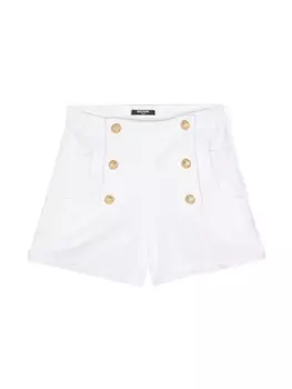 Balmain Kids джинсовые шорты с декоративными пуговицами, белый