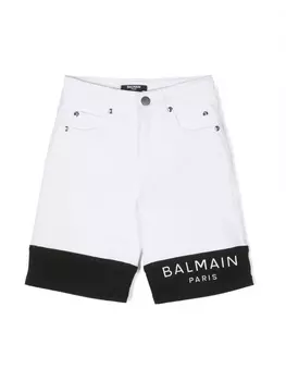 Balmain Kids джинсовые шорты с логотипом, белый