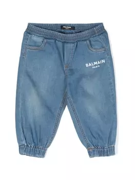 Balmain Kids джинсы с логотипом, синий