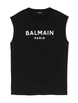 Balmain Kids футболка без рукавов с логотипом, черный