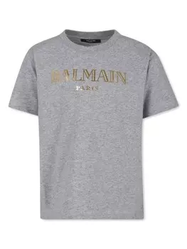Balmain Kids футболка из хлопка с логотипом, серый