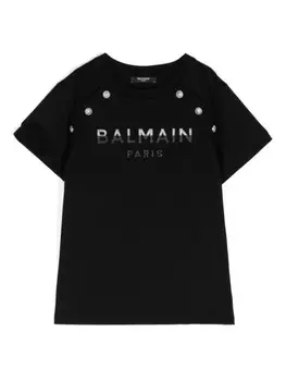 Balmain Kids футболка из хлопка с логотипом, черный