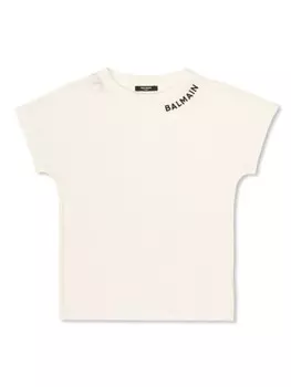 Balmain Kids футболка из хлопка с вышитым логотипом, белый