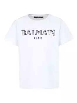 Balmain Kids футболка из хлопка с вышитым логотипом, белый