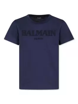 Balmain Kids футболка из органического хлопка с вышитым логотипом, синий