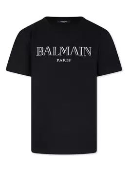 Balmain Kids футболка из органического хлопка с вышитым логотипом, черный