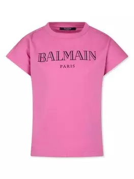 Balmain Kids футболка из органического хлопка с логотипом, розовый