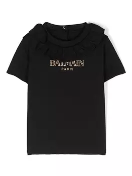 Balmain Kids футболка с блестящим логотипом, черный