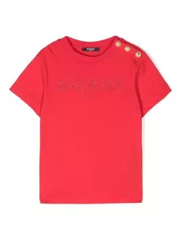 Balmain Kids футболка с блестящим логотипом, красный
