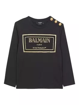 Balmain Kids футболка с длинными рукавами и логотипом, черный