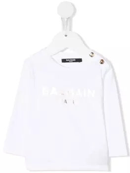 Balmain Kids футболка с длинными рукавами и логотипом, белый