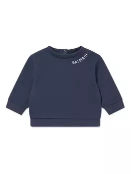 Balmain Kids футболка с длинными рукавами и вышитым логотипом, синий
