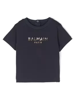 Balmain Kids футболка с короткими рукавами и логотипом, синий