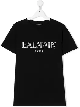 Balmain Kids футболка с логотипом, черный
