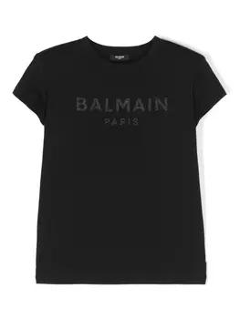 Balmain Kids футболка с логотипом, черный
