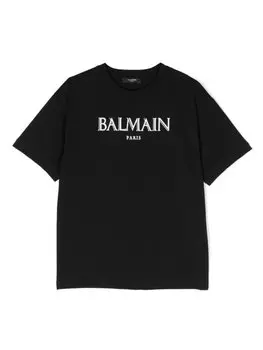 Balmain Kids футболка с логотипом, черный