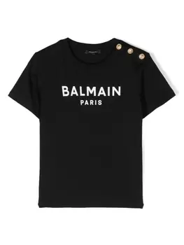 Balmain Kids футболка с логотипом, черный