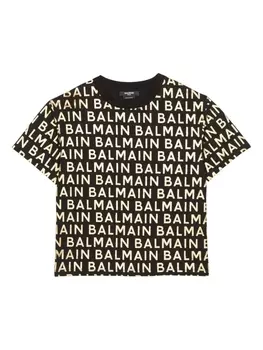 Balmain Kids футболка с логотипом, черный