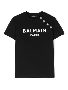 Balmain Kids футболка с логотипом, черный