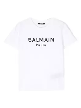 Balmain Kids футболка с логотипом и пайетками, белый