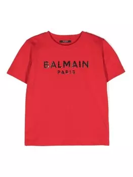 Balmain Kids футболка с логотипом, красный