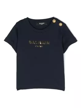 Balmain Kids футболка с логотипом металлик, синий