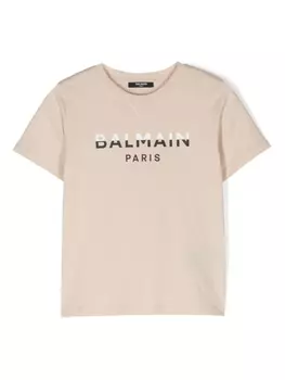 Balmain Kids футболка с логотипом, нейтральный цвет
