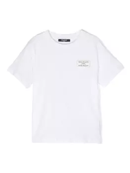 Balmain Kids футболка с нашивкой-логотипом, белый
