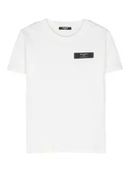 Balmain Kids футболка с нашивкой-логотипом, белый