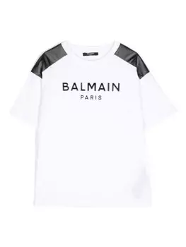 Balmain Kids футболка с нашивкой-логотипом, белый