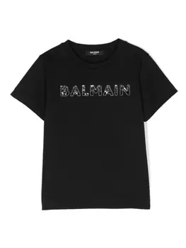 Balmain Kids футболка с пайетками, черный