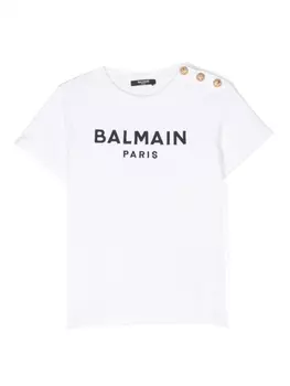 Balmain Kids футболка с вышитым логотипом, белый