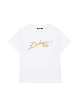 Balmain Kids футболка с вышитым логотипом, белый