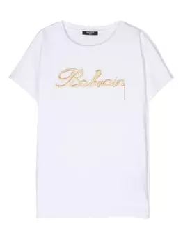 Balmain Kids футболка с вышитым логотипом, белый