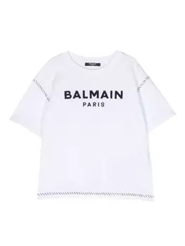 Balmain Kids футболка с вышитым логотипом, белый