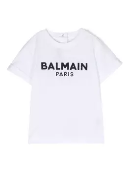 Balmain Kids футболка с вышитым логотипом, белый