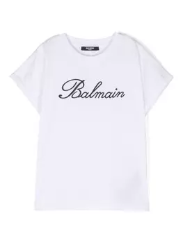 Balmain Kids футболка с вышитым логотипом, белый