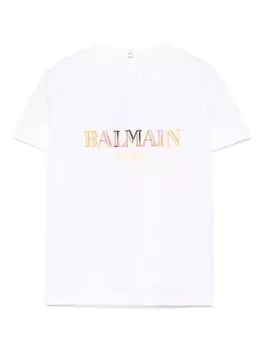 Balmain Kids футболка с вышитым логотипом, белый