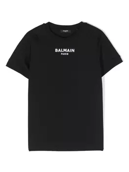 Balmain Kids футболка с вышитым логотипом, черный