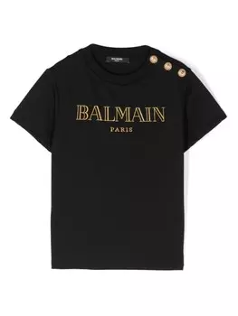 Balmain Kids футболка с вышитым логотипом, черный