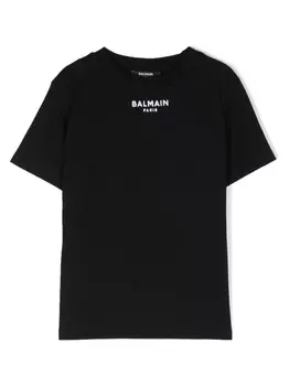Balmain Kids футболка с вышитым логотипом, черный