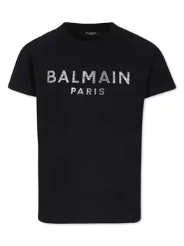 Balmain Kids футболка с вышитым логотипом, черный