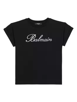 Balmain Kids футболка с вышитым логотипом, черный