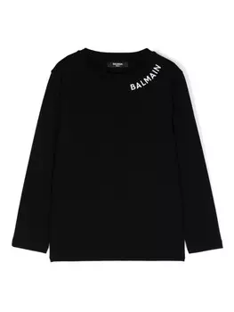 Balmain Kids футболка с вышитым логотипом, черный