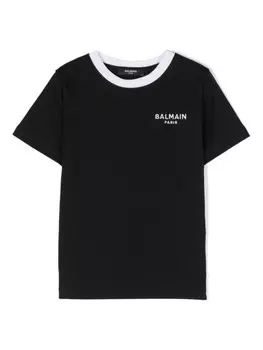 Balmain Kids футболка с вышитым логотипом, черный