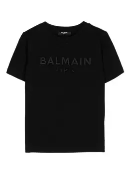 Balmain Kids футболка с вышитым логотипом, черный